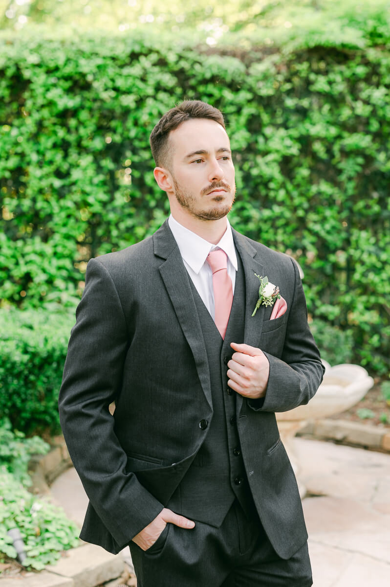 groom at garden wedding at Shirley Acres