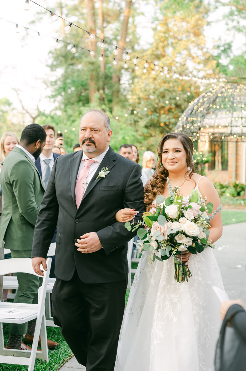 bride walking up the aisle at Shirley Acres