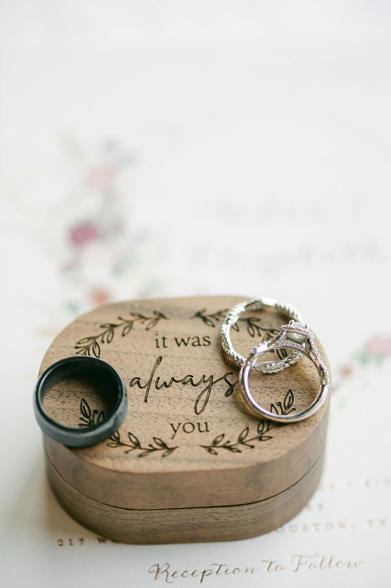 wedding rings on brown box