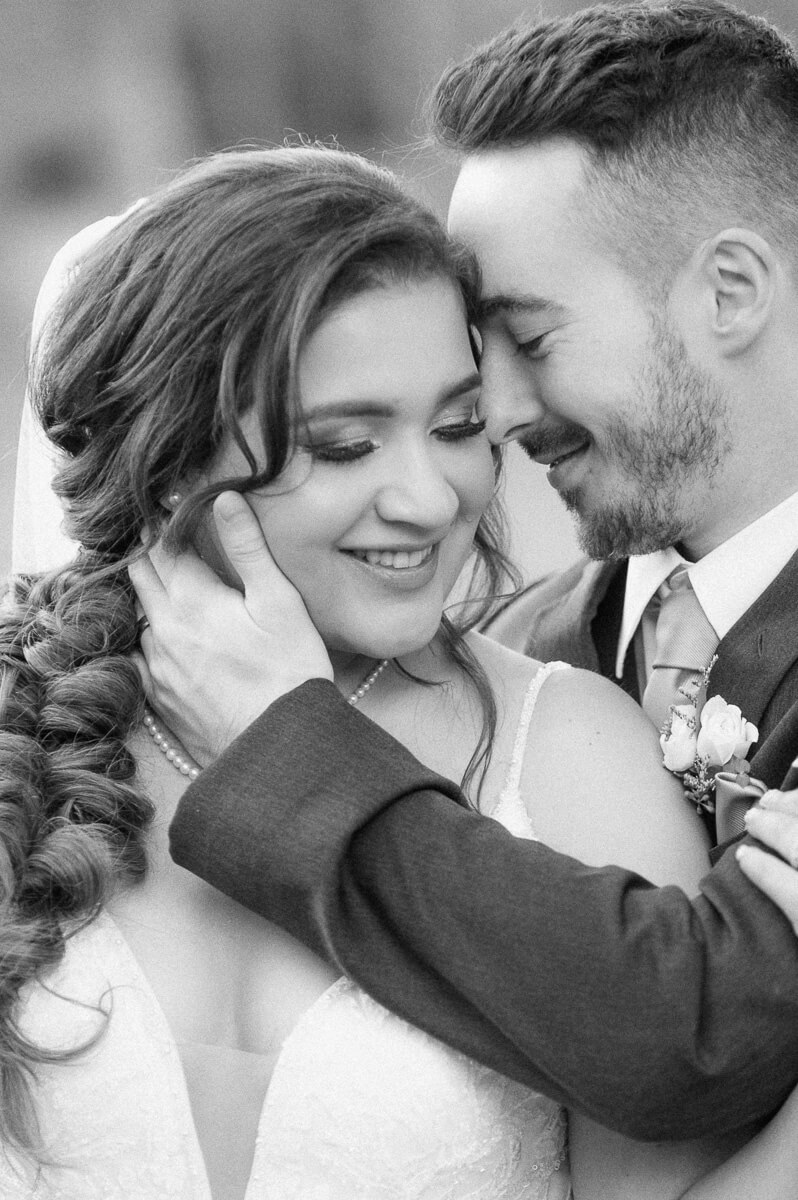black and white photo of a bride and groom
