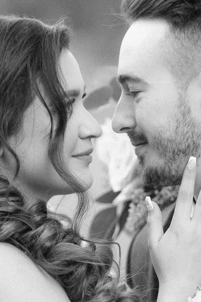 black and white photo of a bride and groom