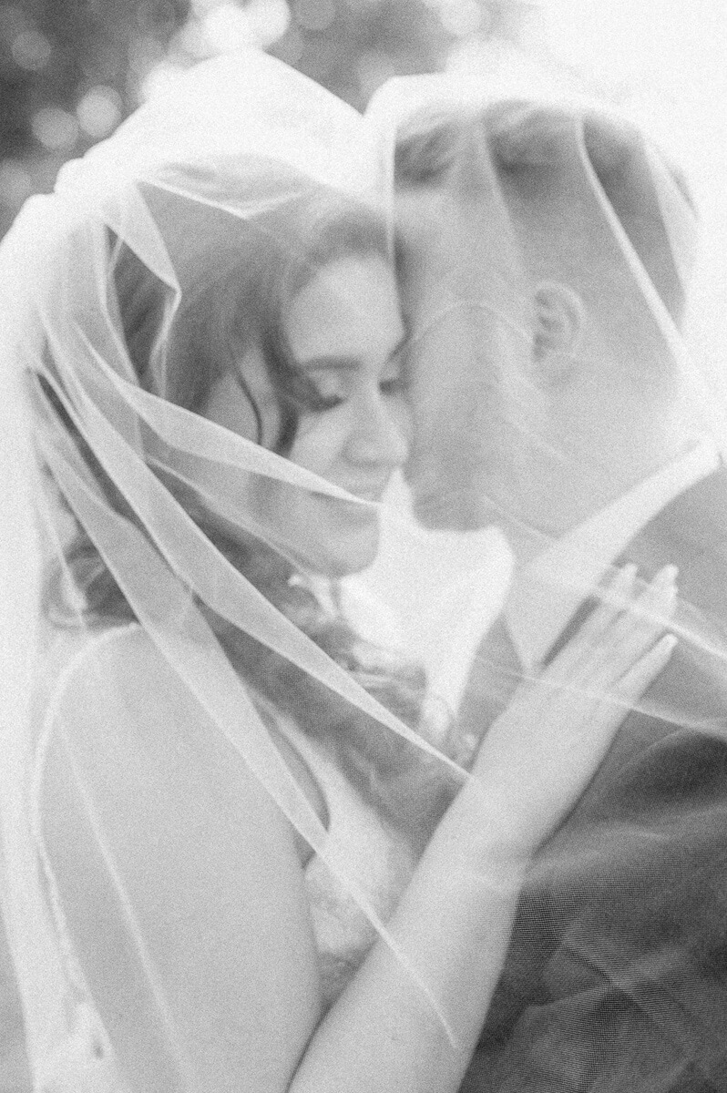black and white photo of a bride and groom