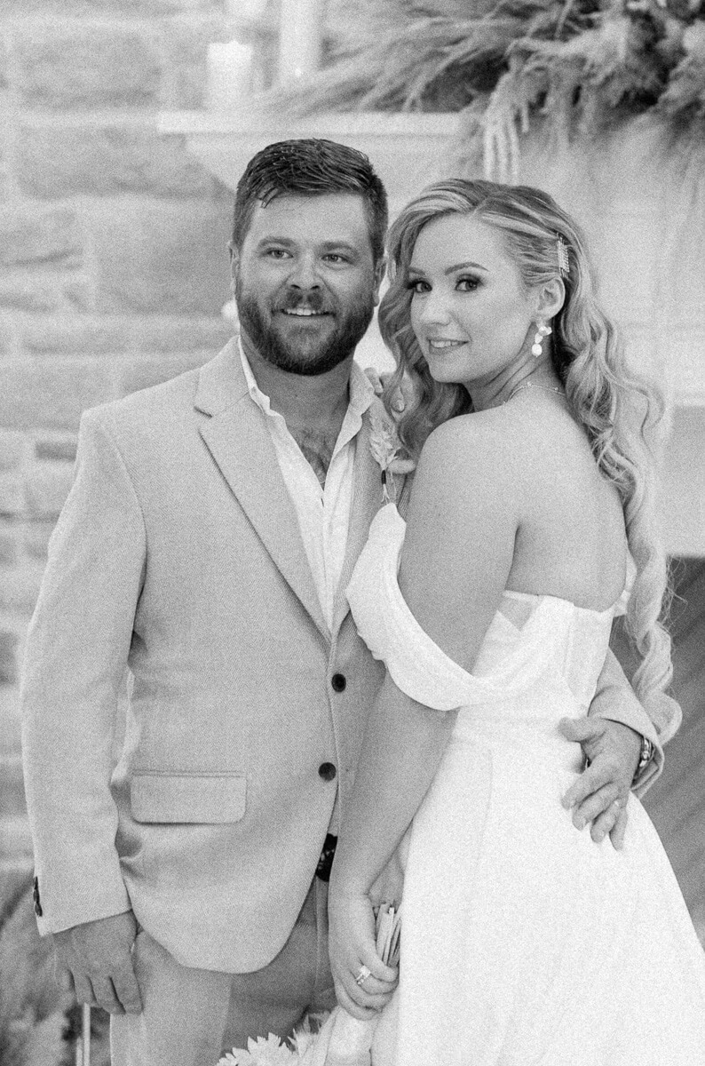 black and white photo of couple on wedding day