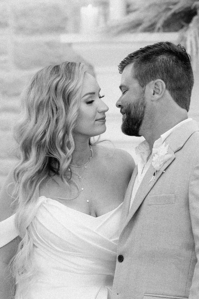 black and white photo of couple on wedding day