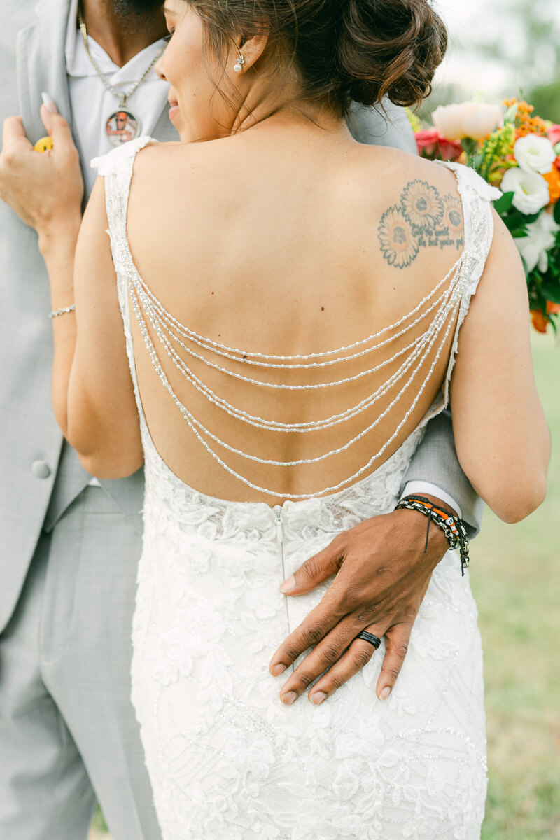 back of bride's wedding dress