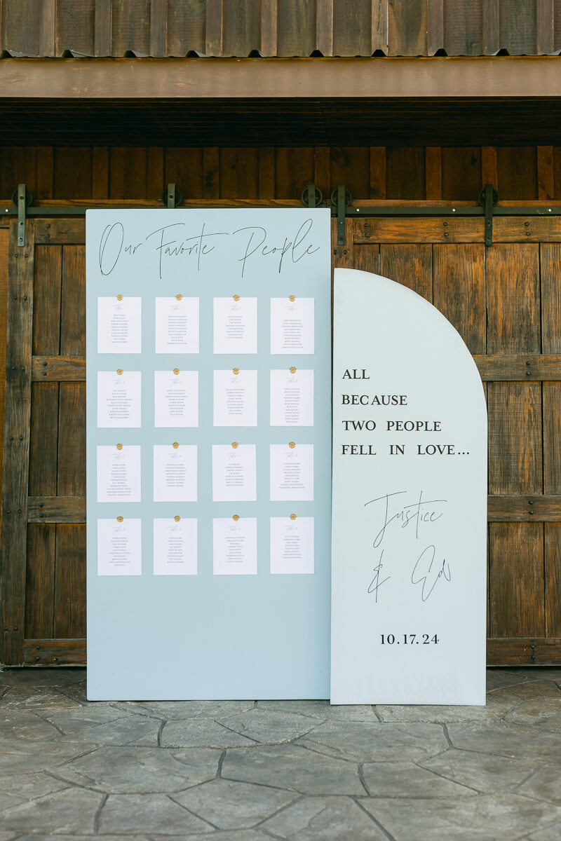 seating chart outside magnolia meadows wedding barn