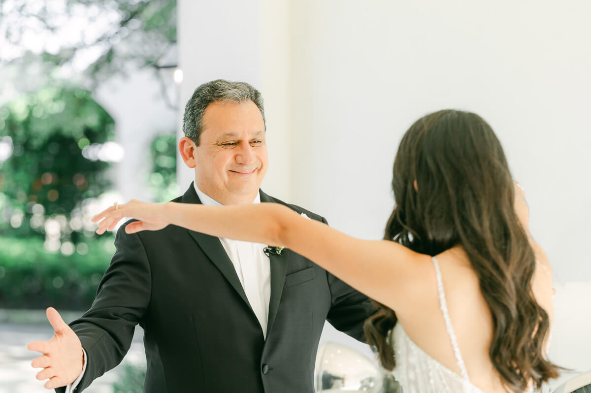 bride's father during first look at The Peach Orchard 