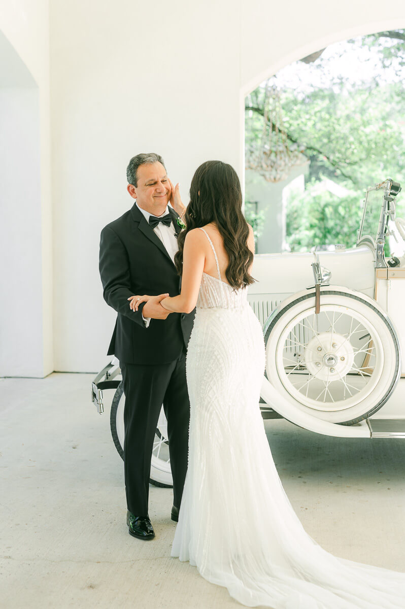 a bride and her father outside The Peach Orchard 