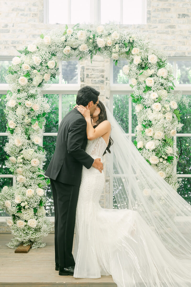 couple during their ceremony at The Peach Orchard 