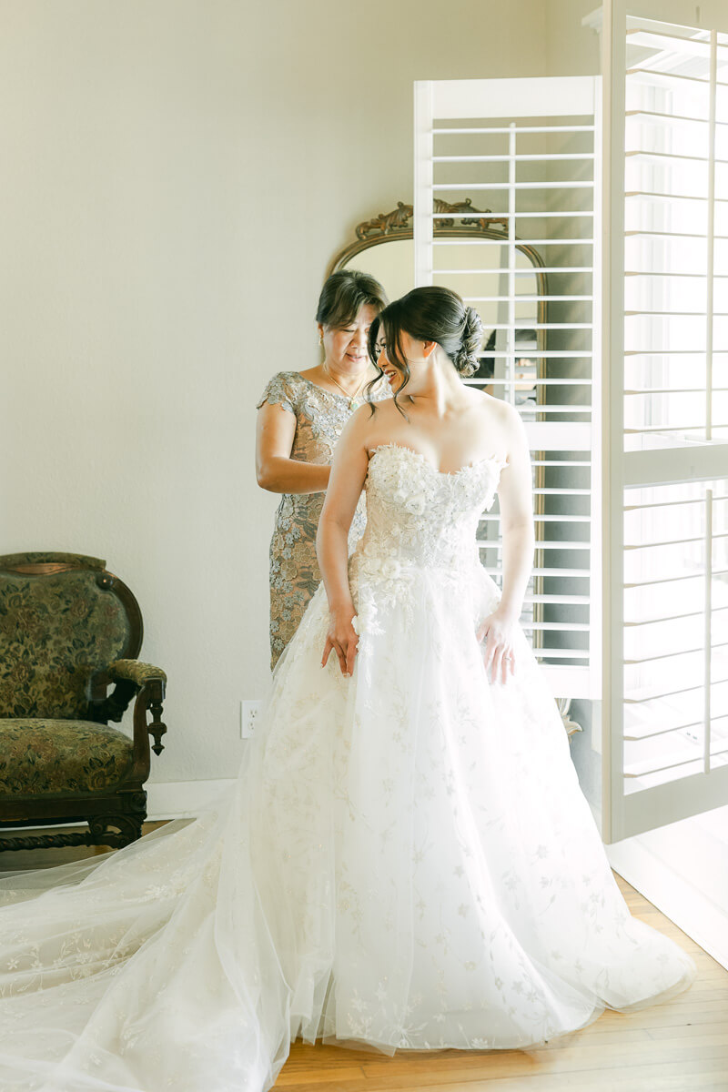 bride getting ready at cross key acres wedding venue