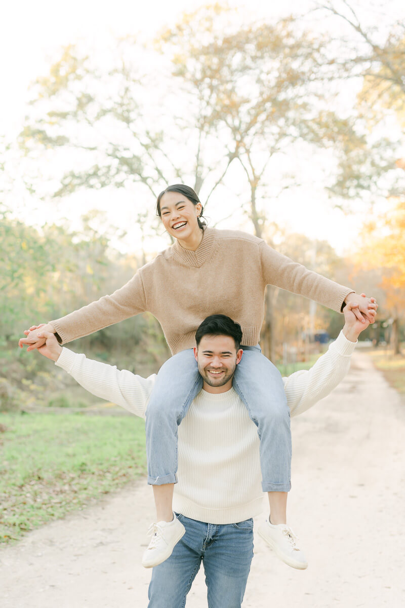 engaged couple in cypress texas at their engagement session