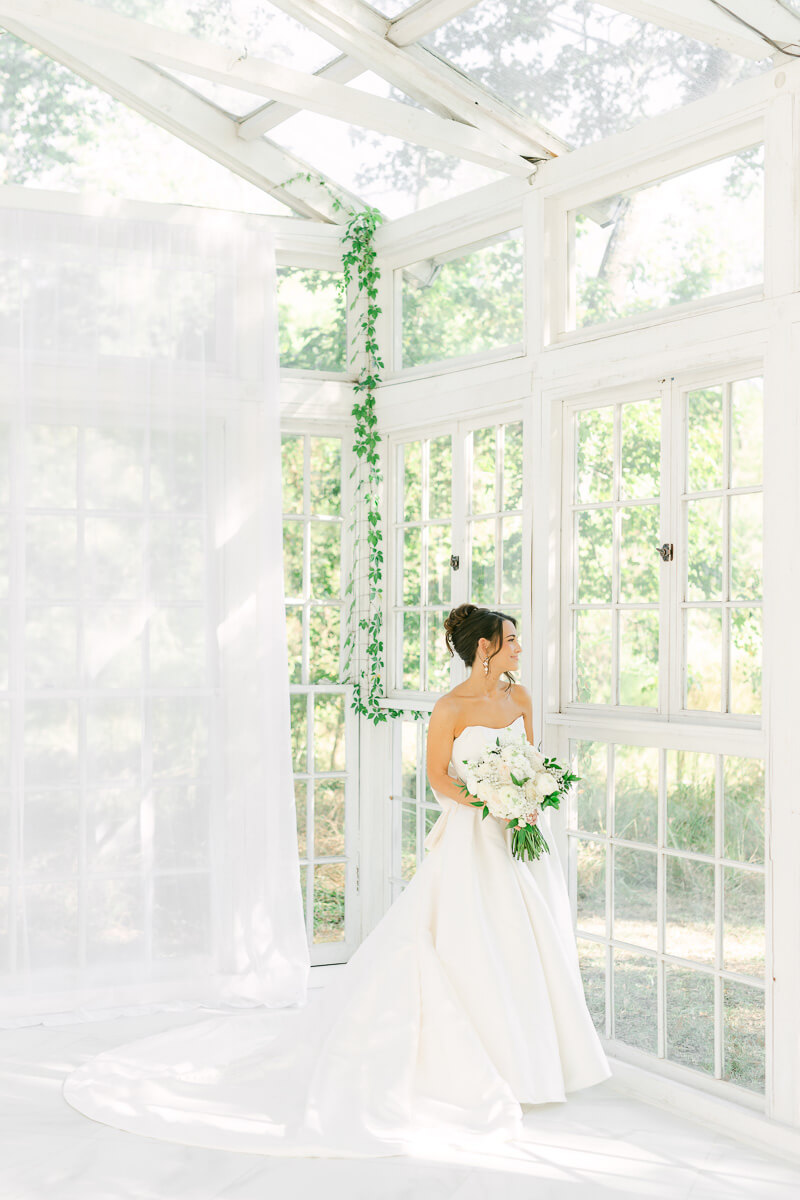 a bride at her bridal session at the oak atelier 