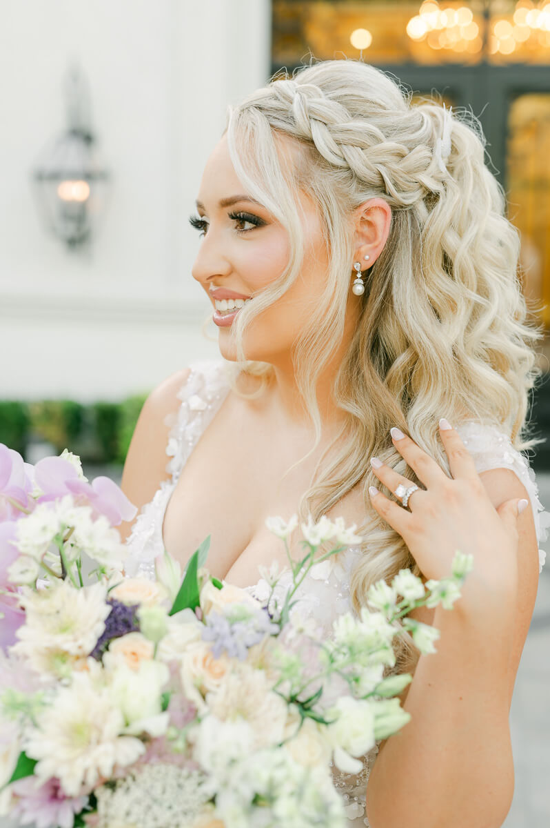 bride at her bridal session at the peach orchard