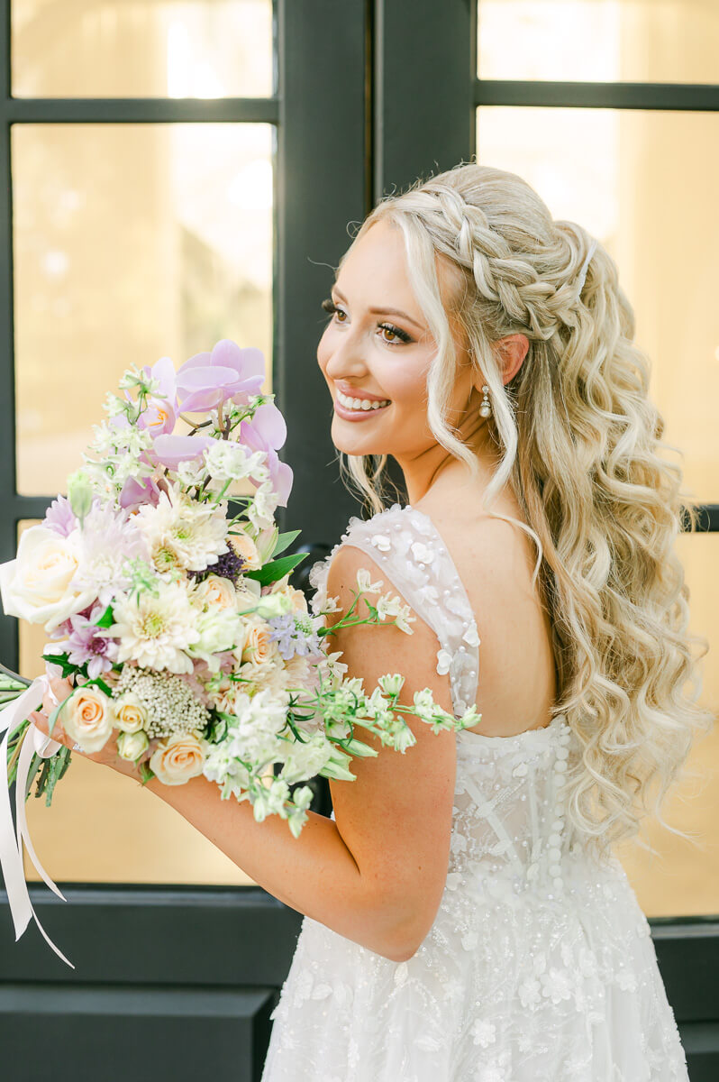 a bride at the Peach Orchard for her Houston bridal photography session