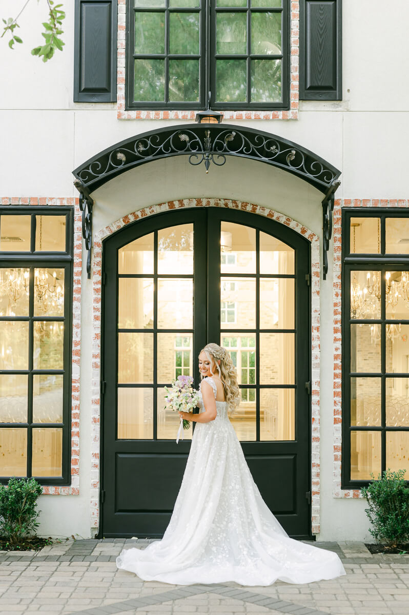 a bride at the Peach Orchard for her Houston bridal photography session