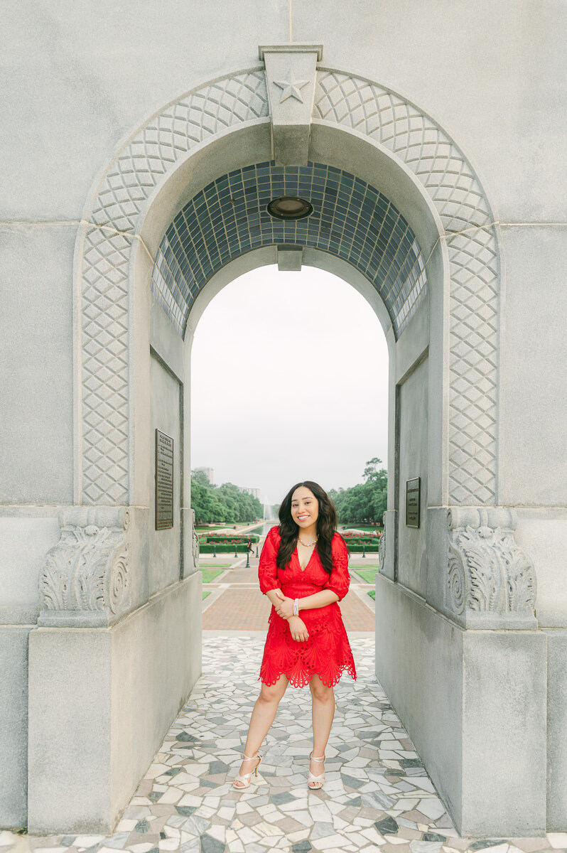 college grad at Sam Houston Monument for photography session