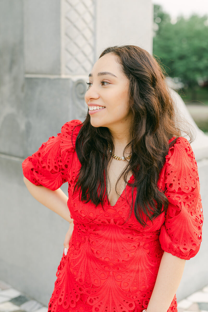 college grad at Sam Houston Monument for photography session