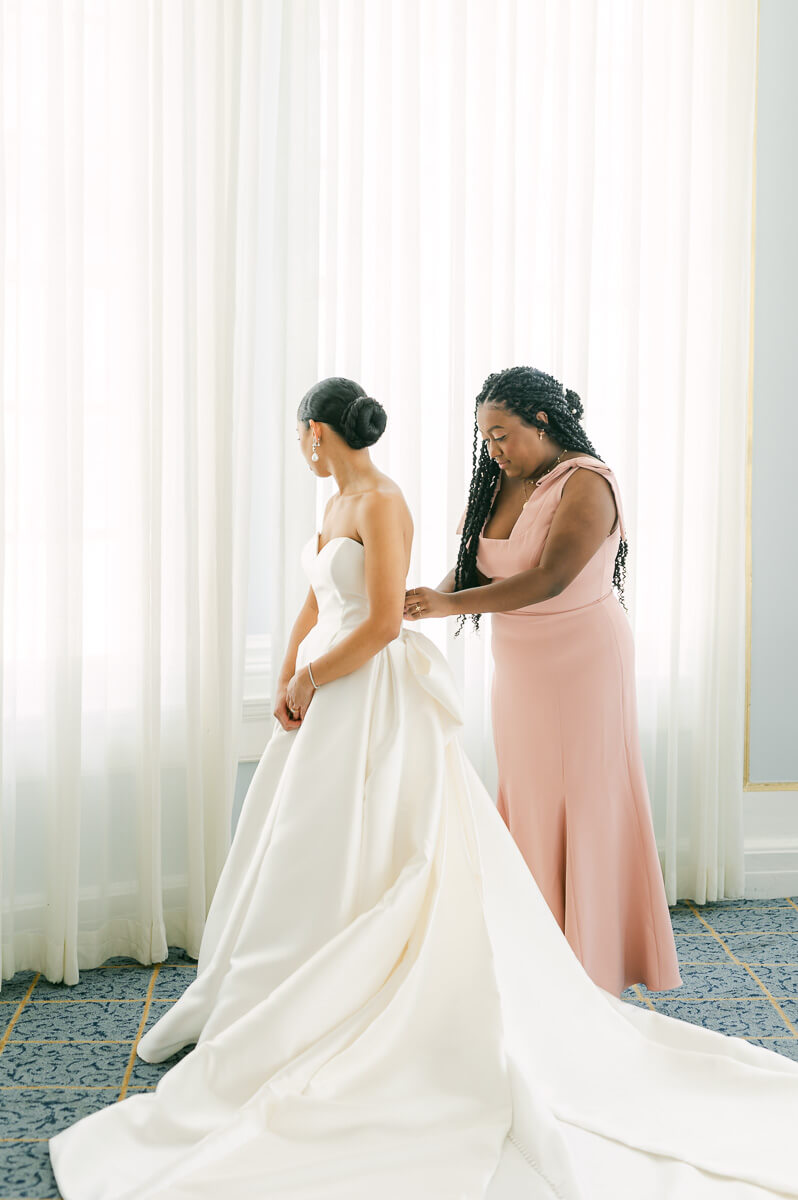 bride getting ready at the grand galvez hotel