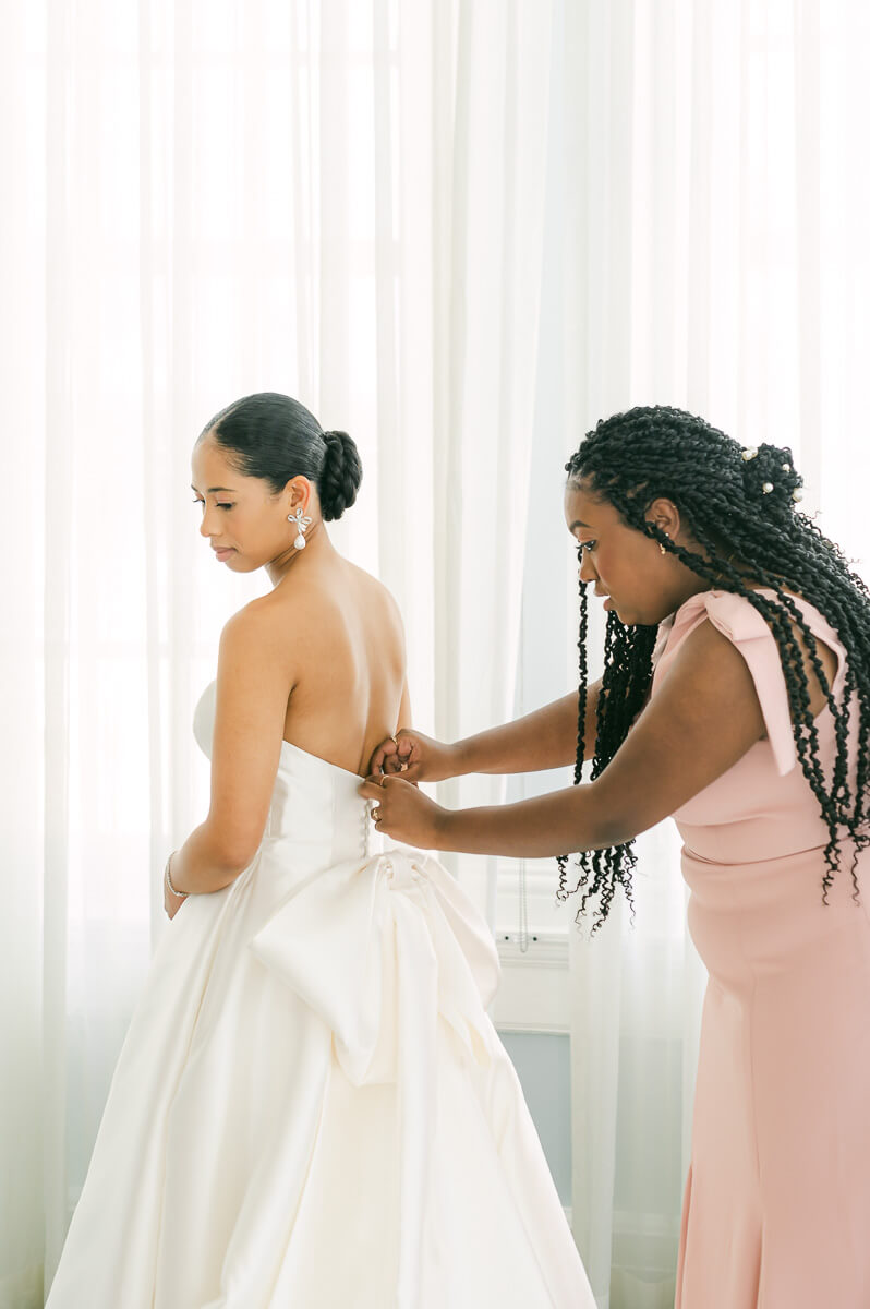 bride getting ready at the grand galvez hotel