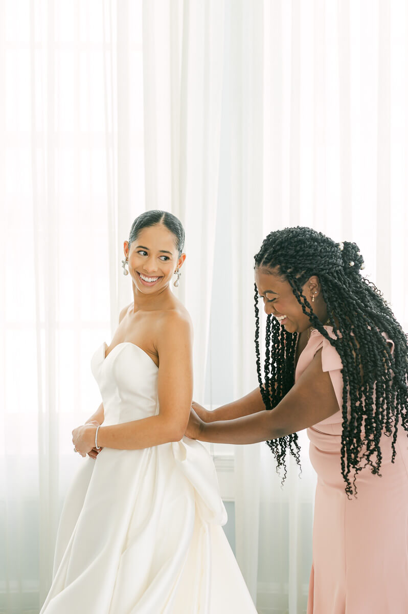 bride getting ready at the grand galvez hotel