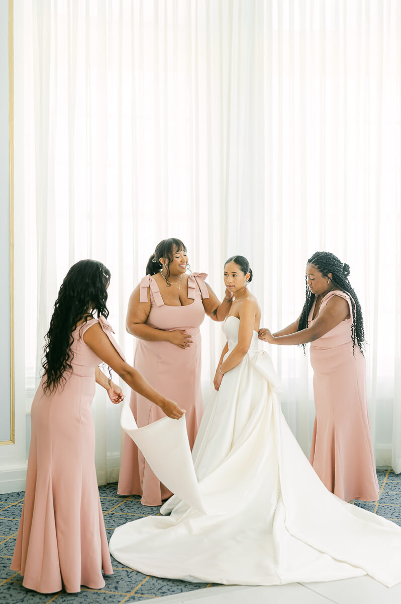 bride getting ready at the grand galvez hotel