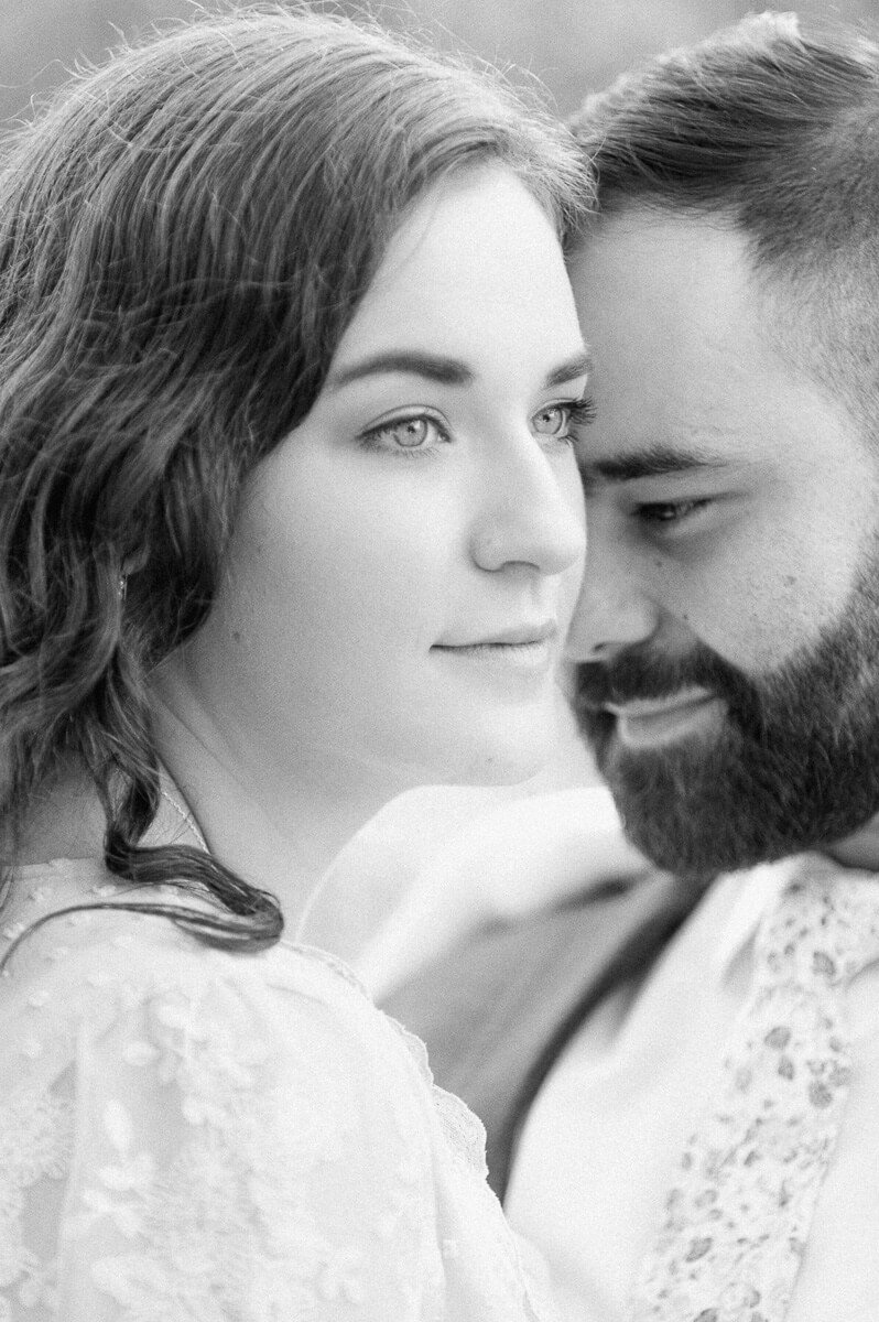 black and white engagement photo
