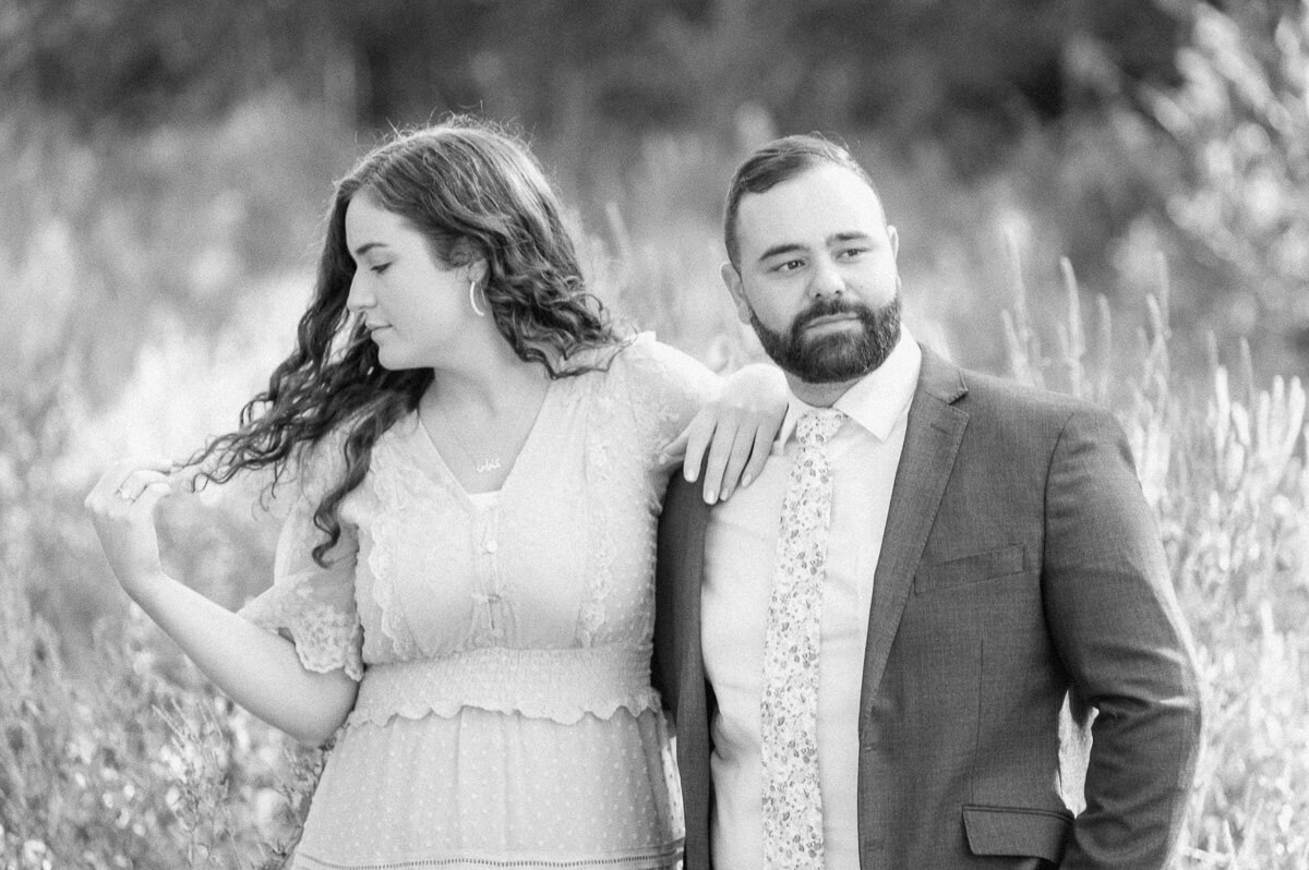 black and white engagement photo