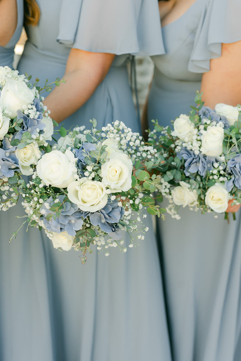 blue bridesmaids bouquets by Montgomery wedding photographer