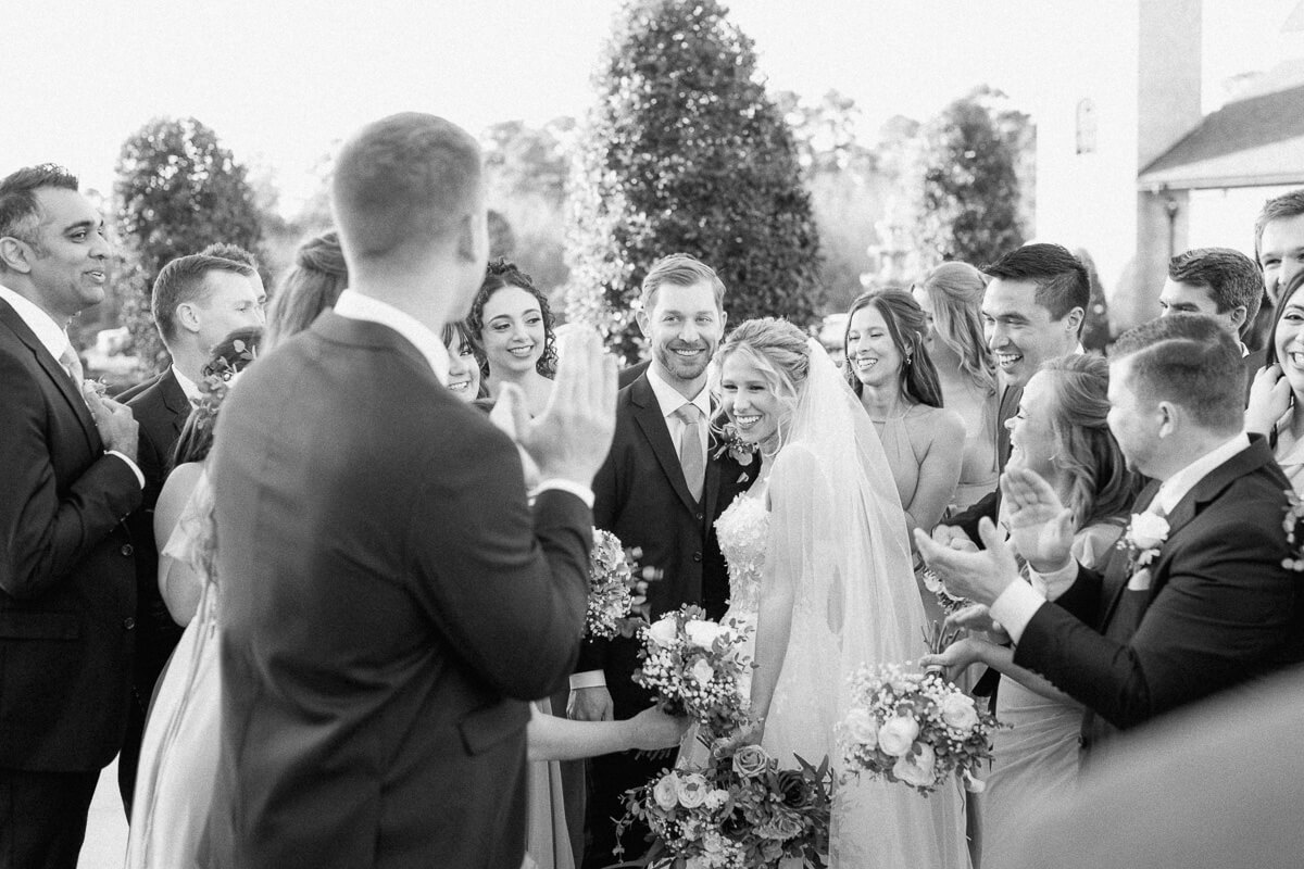 wedding party outside Iron Manor