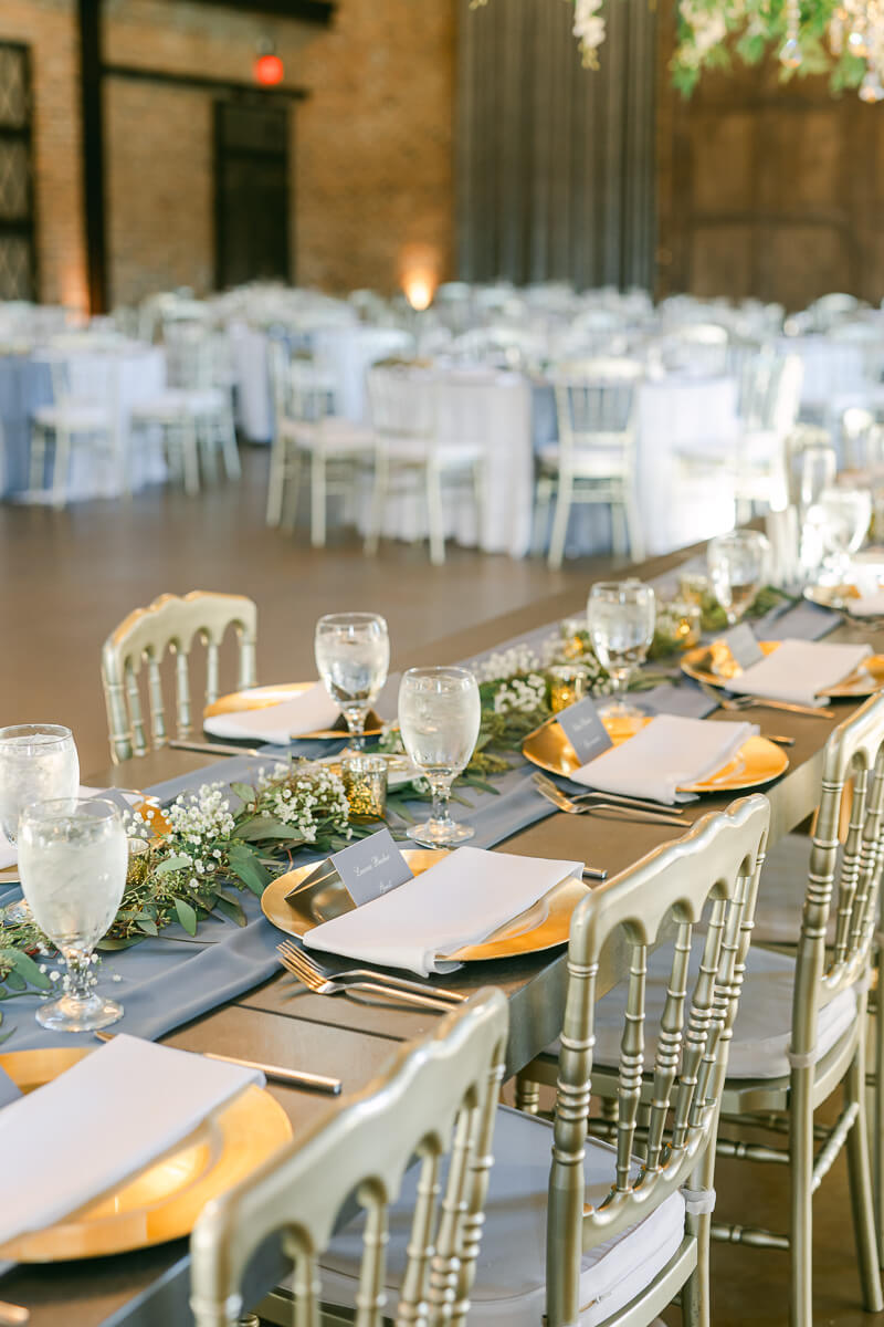 blue wedding reception details at Iron Manor wedding venue