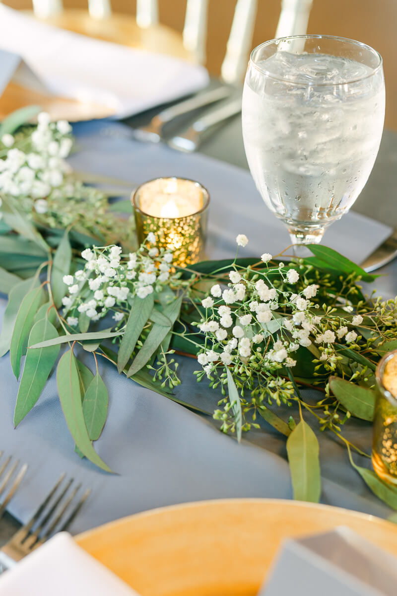 blue wedding reception details at Iron Manor wedding venue
