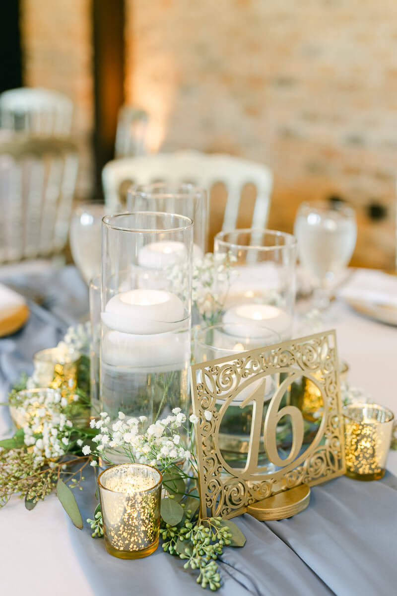 blue wedding reception details at Iron Manor wedding venue
