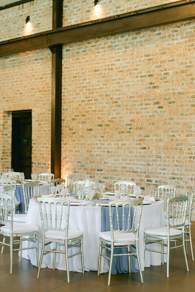 blue wedding reception details at Iron Manor wedding venue
