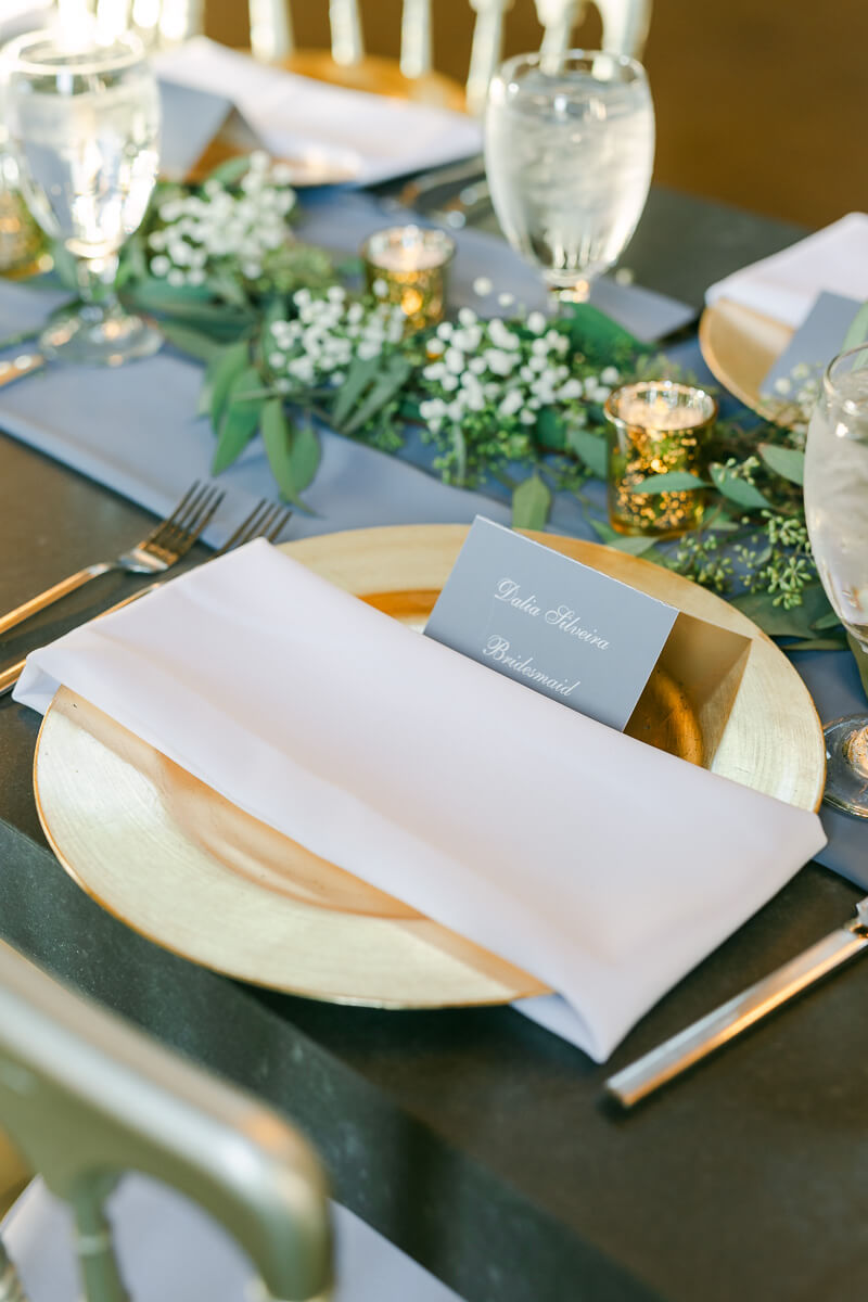 blue wedding reception details at Iron Manor wedding venue