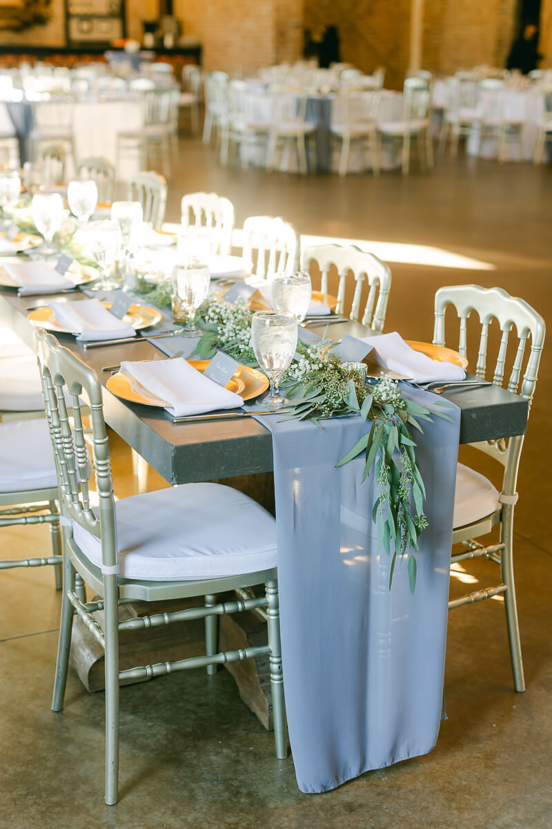 blue wedding reception details at Iron Manor wedding venue