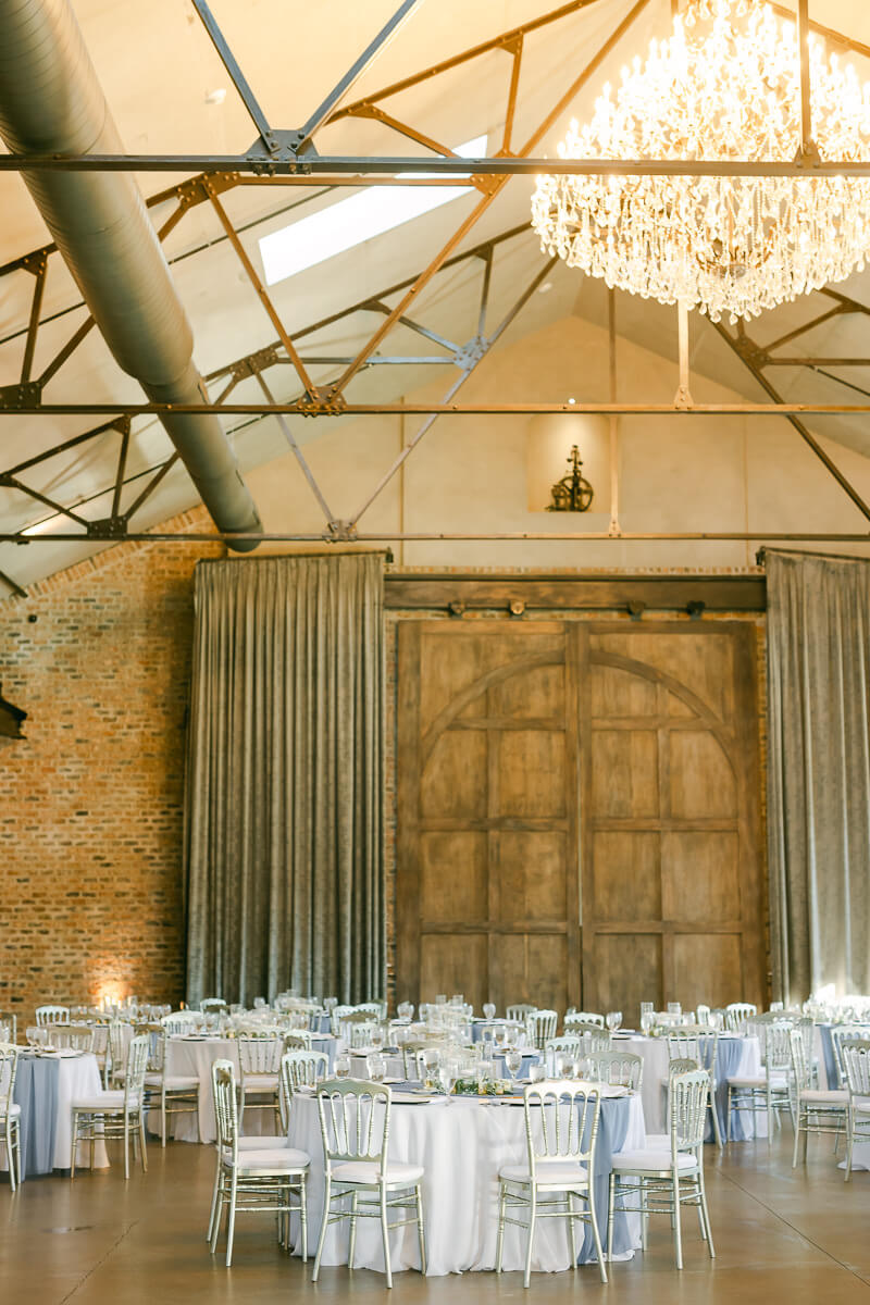 blue wedding reception details at Iron Manor wedding venue
