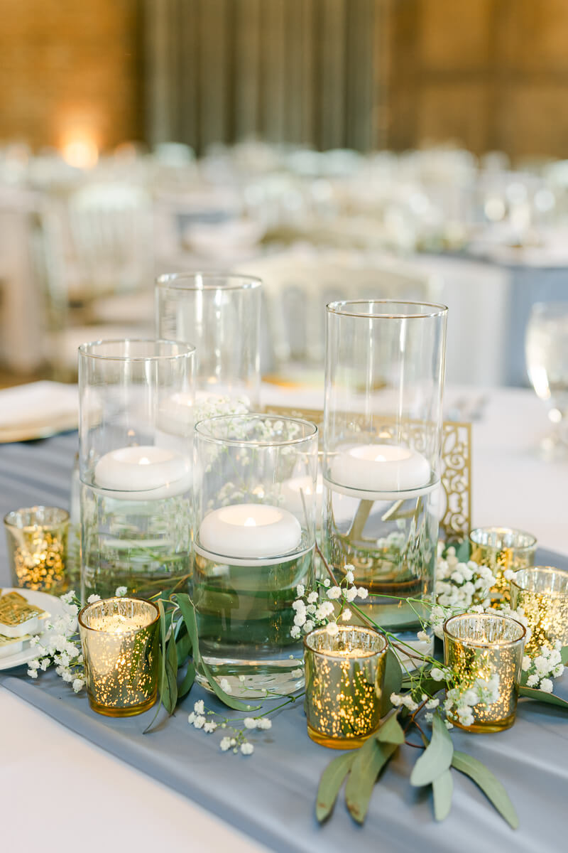 blue wedding reception details at Iron Manor wedding venue