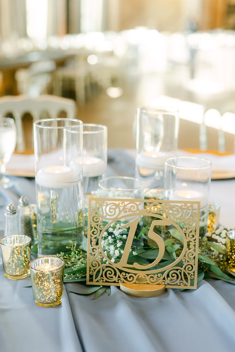 blue wedding reception details at Iron Manor wedding venue