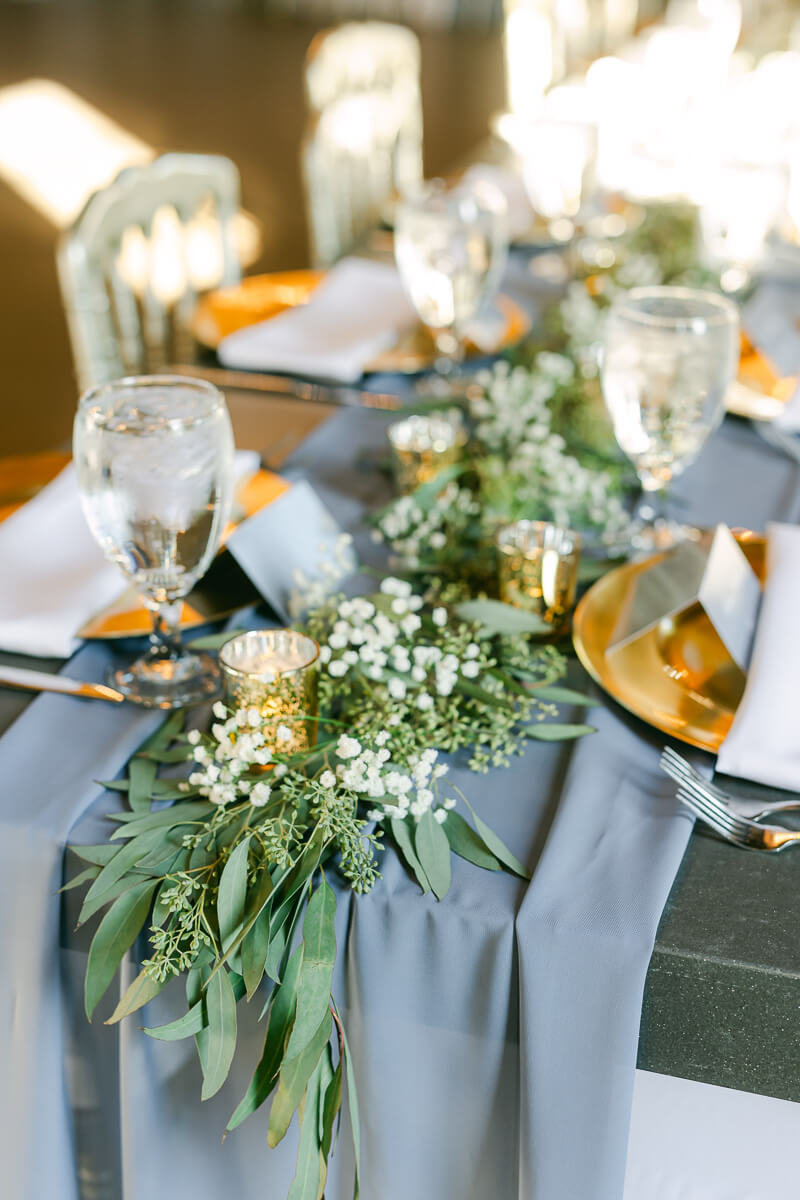 blue wedding reception details at Iron Manor wedding venue