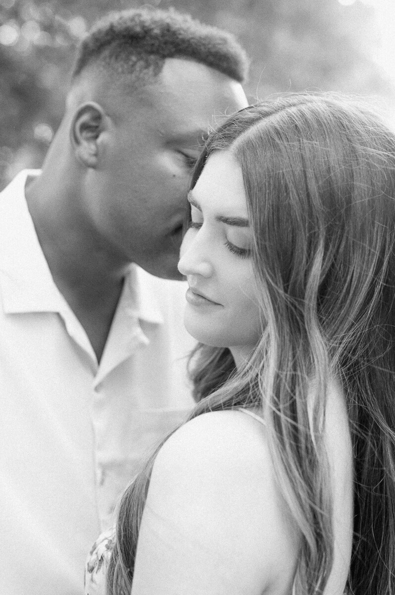 black and white engagement photo in Houston