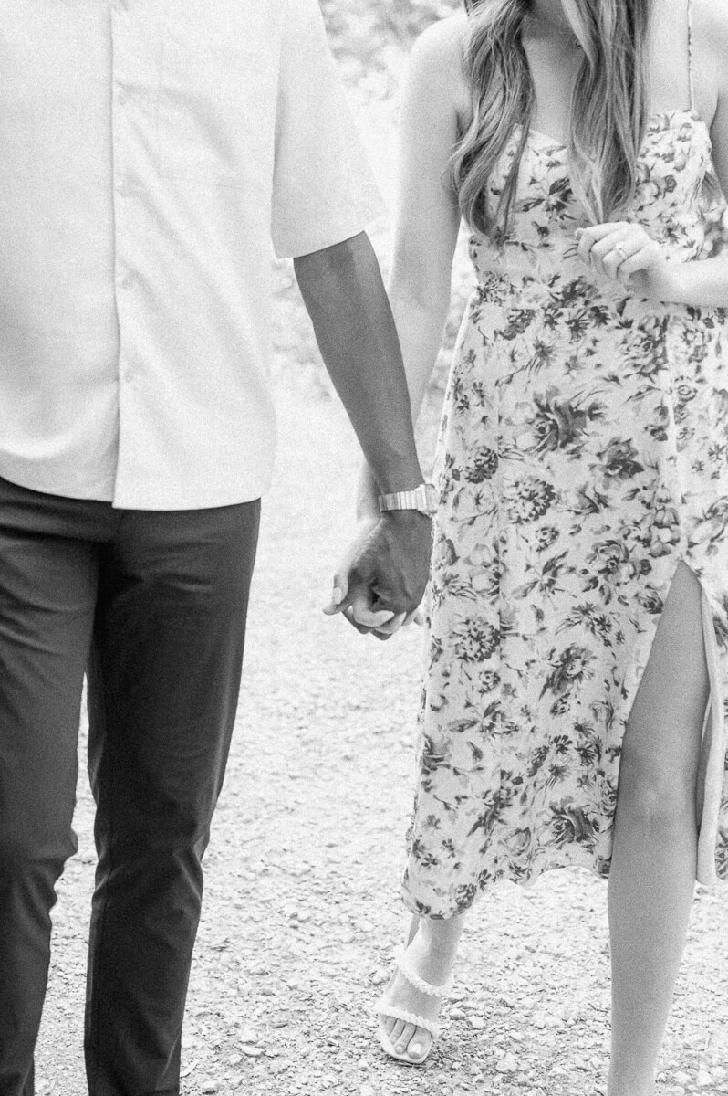black and white engagement photo in Houston