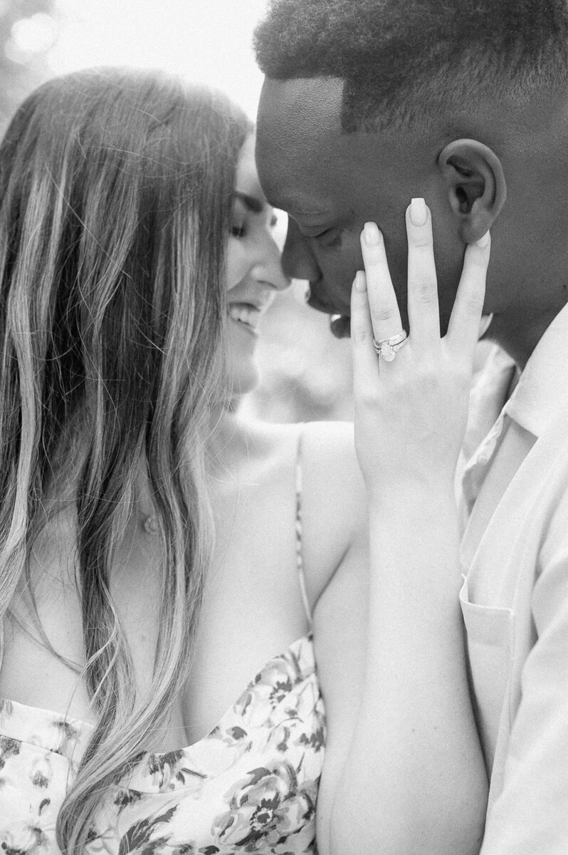 black and white engagement photo in Houston
