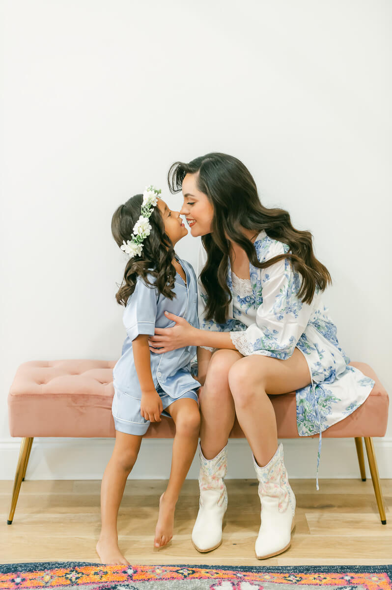 bride and daughter on wedding day