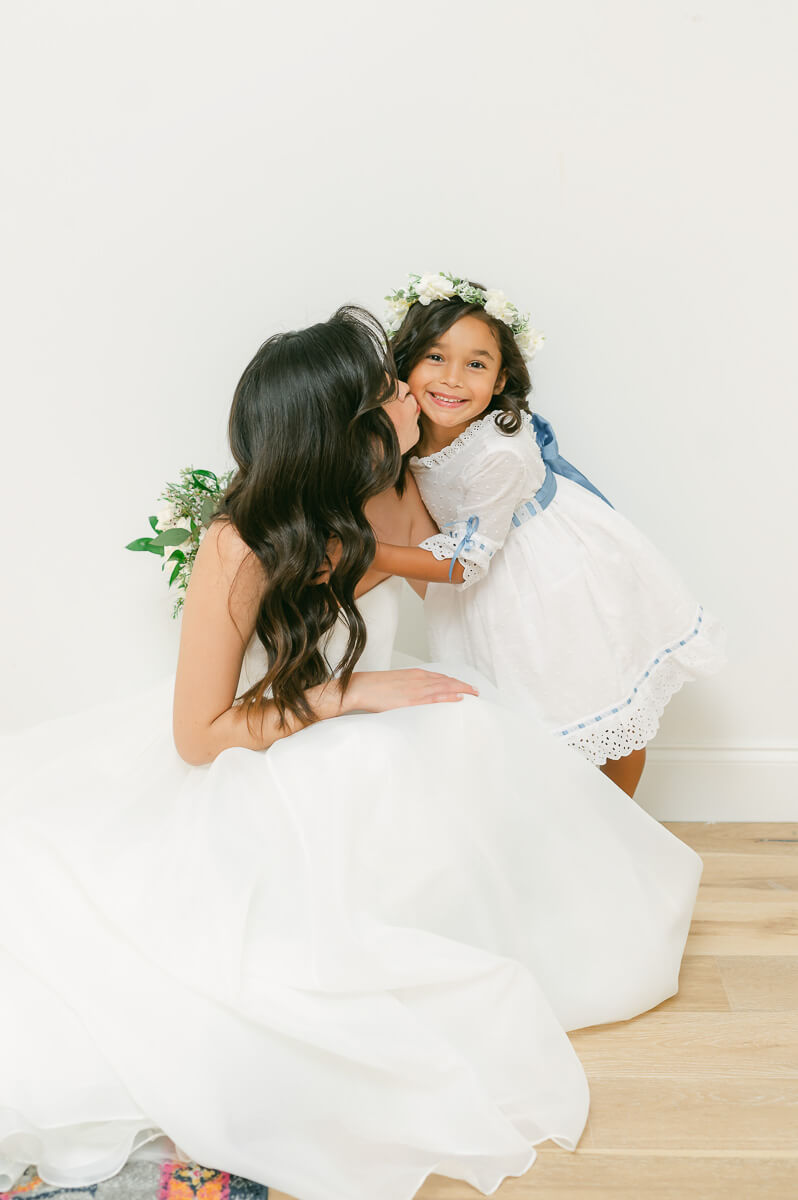 bride and daughter on wedding day