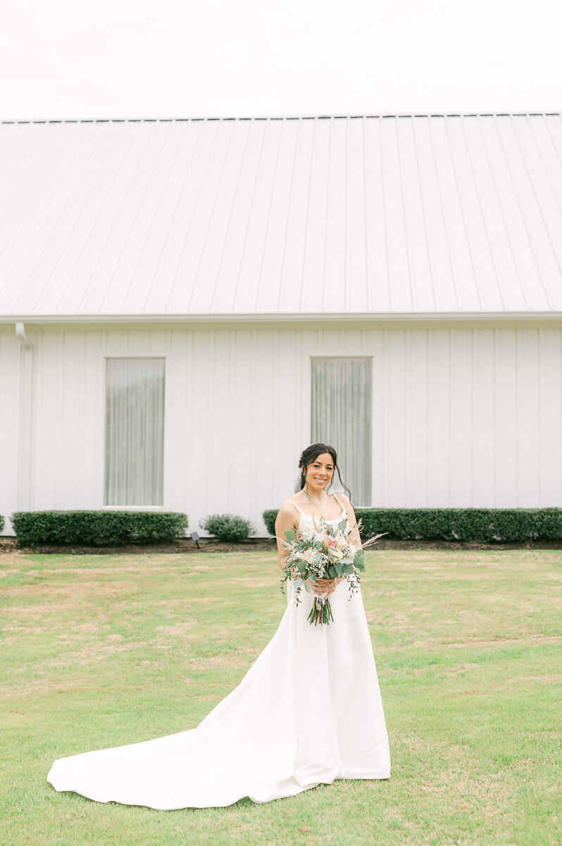 bride at her wedding at the farmhouse