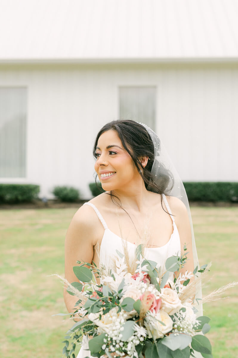 bride at her wedding at the farmhouse