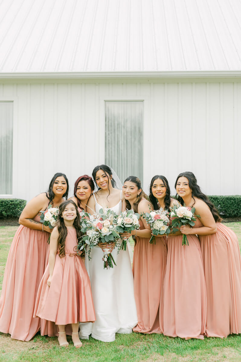 bridesmaids in pink by Montgomery wedding photographer