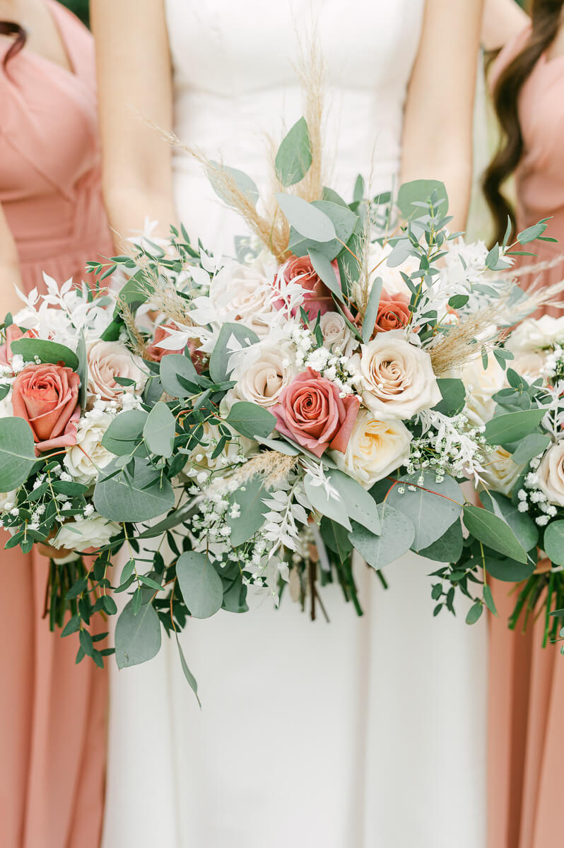 bridesmaids in pink by Montgomery wedding photographer