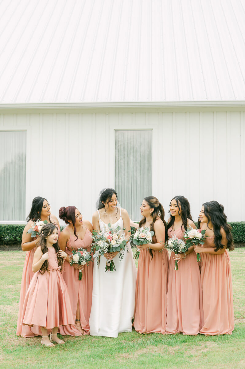 bridesmaids in pink by Montgomery wedding photographer