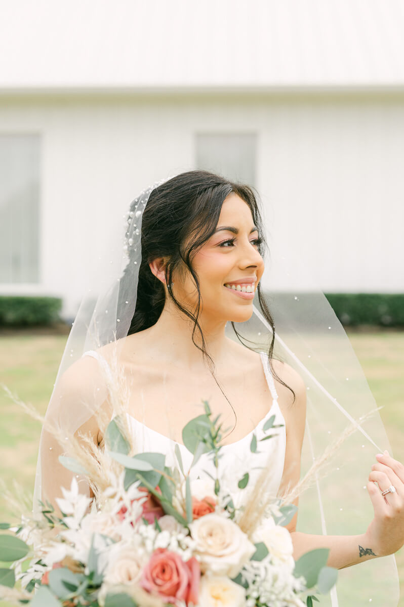 bride at her wedding at the farmhouse